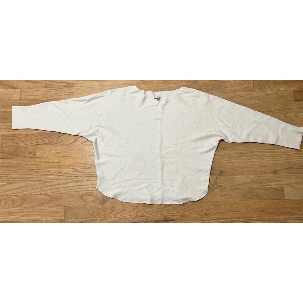Siani Milano White Batwing Knit Sweater Boat Neck Viscose Blend Ribbed Top Large